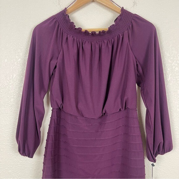 Adrianna Papell Matte Jersey Smocked Pin-tuck Night Plum‎ Dress Size 6 Women - Picture 3 of 14
